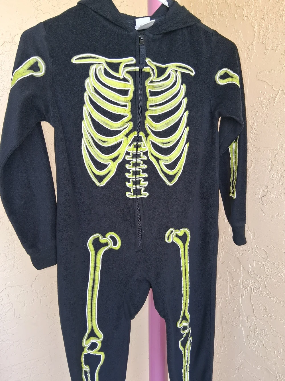 Cat & Jack Black Hoodie Bodysuit with Neon Green Skeleton Print